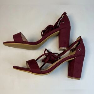 Elegant Burgundy Block Heel Sandals